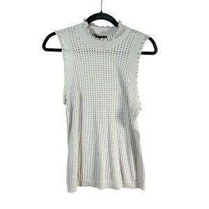 BCBG MAXAZRIA Light Grey‎ Knit Mock Neck Sleeveless Top M y2k minimalist drapes